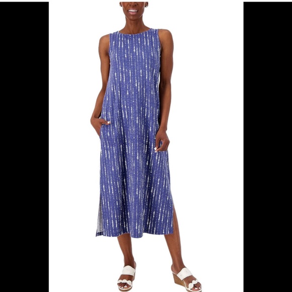 Navy Sleeveless Maxi Dress with White Stripes - Picture 9 of 9